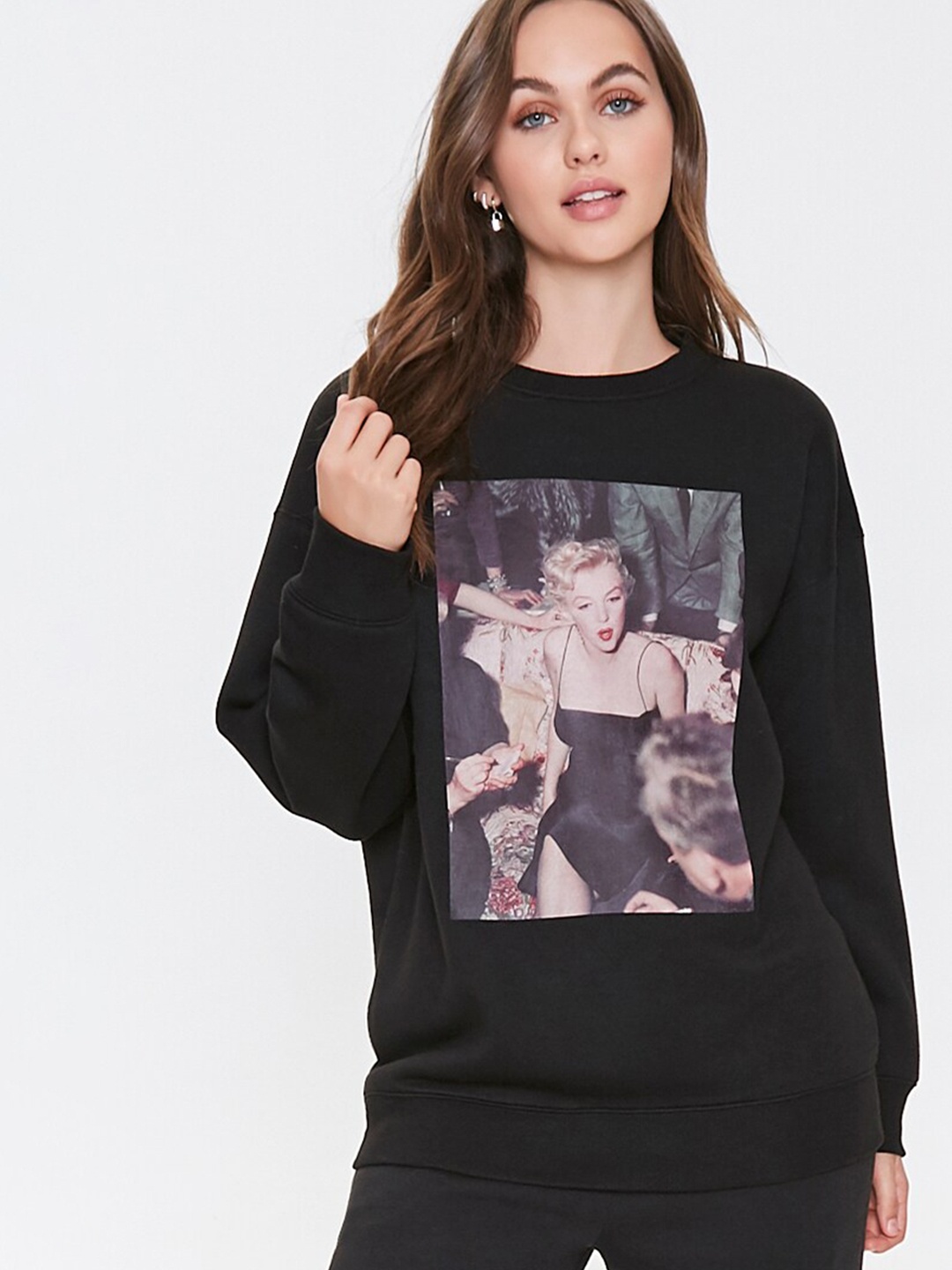

FOREVER 21 Women Black Marilyn Monroe Printed Sweatshirt