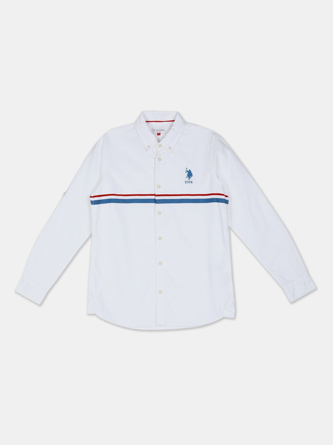 

U.S. Polo Assn. Kids Boys White & Blue Regular Fit Striped Casual Shirt