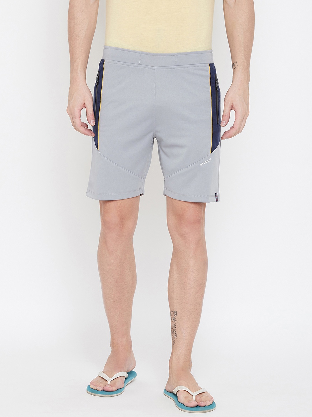 

armure Men Grey & Black Solid Casual Lounge Shorts