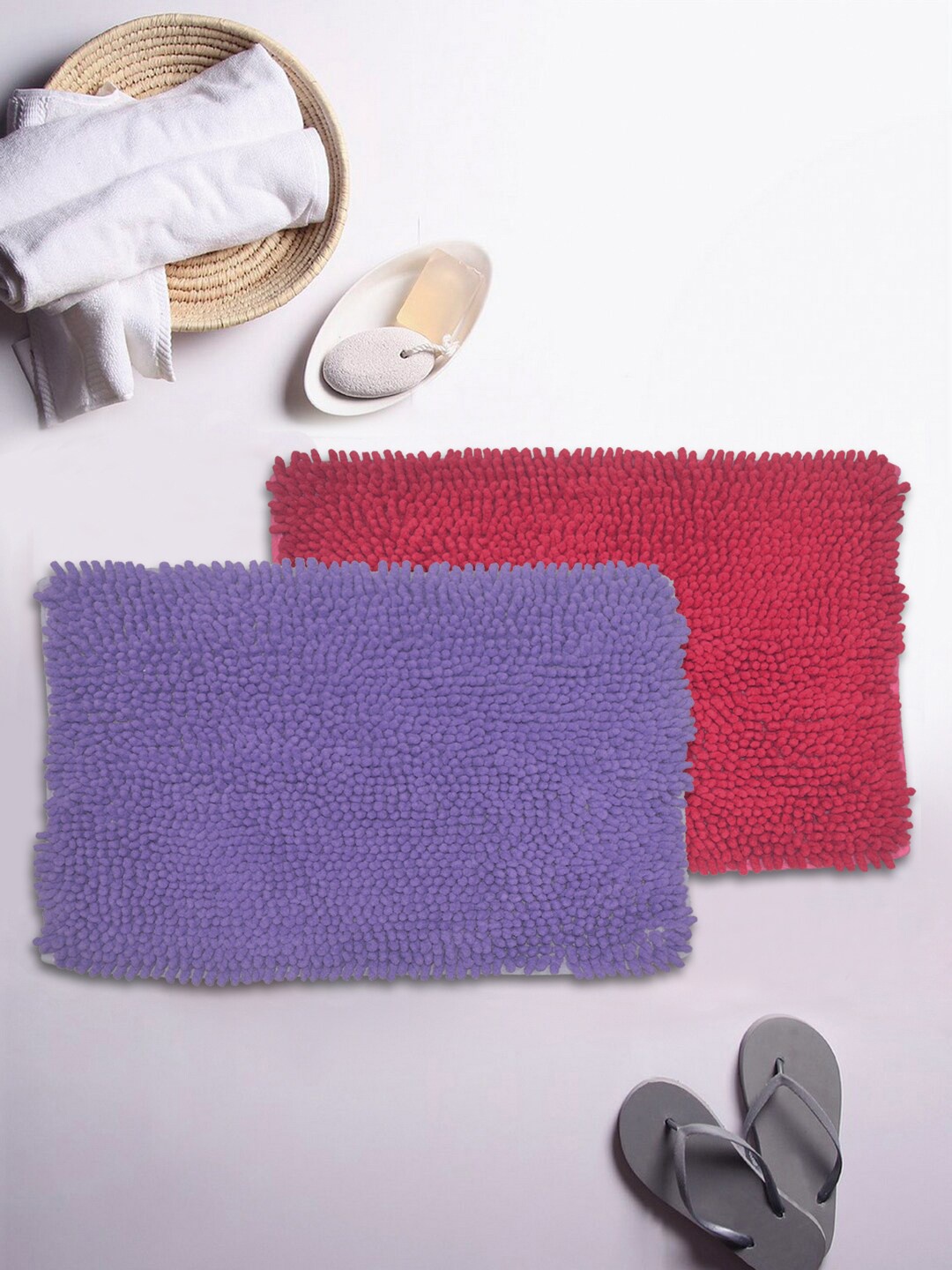 

BIANCA Set Of 2 Mushroom Texture Non-Slip Shaggy Bath Rugs, Purple