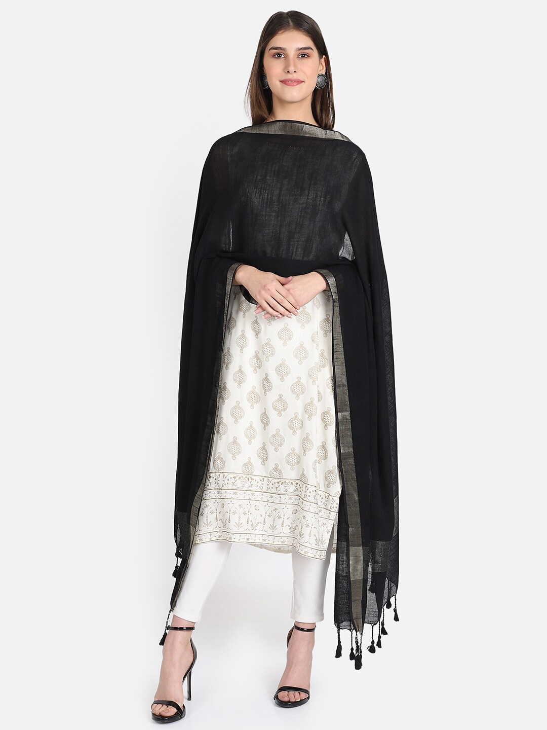 

THE WEAVE TRAVELLER Black & Grey Solid Dupatta