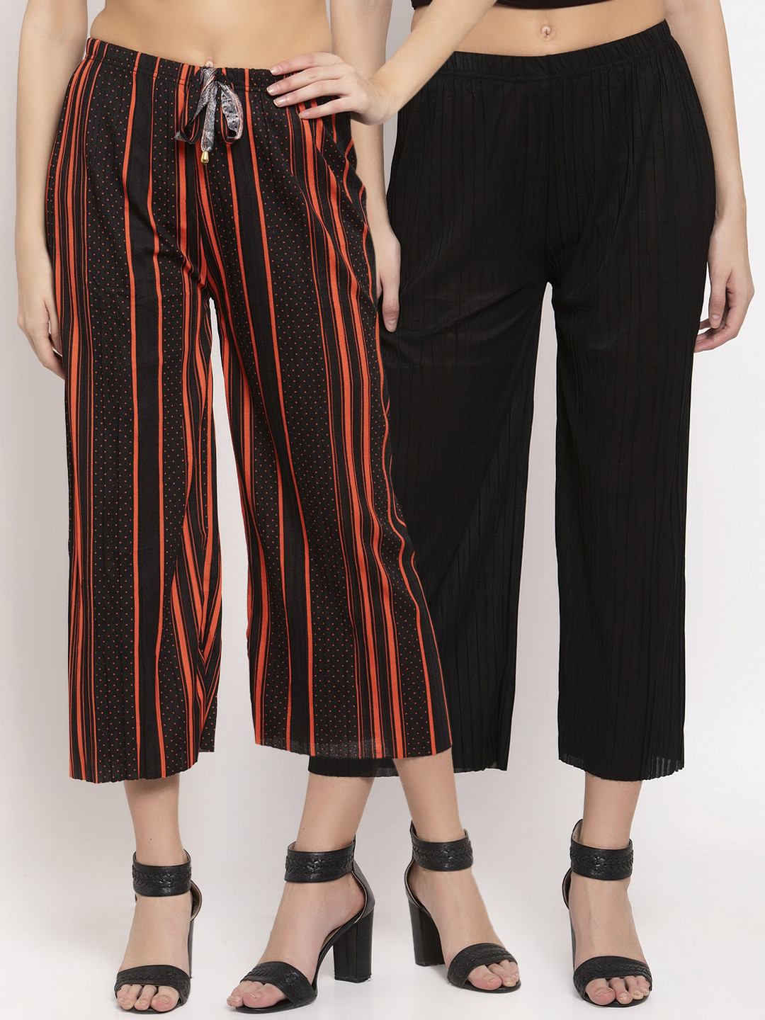 

KLOTTHE Women Pack Of 2 Wide Leg Palazzos, Black