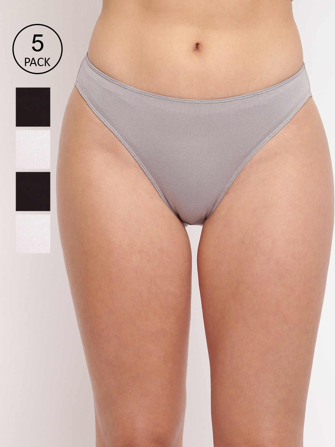 

BASIICS by La Intimo Women Pack Of 5 Multicoloured Solid Bikini Briefs-HL11B2G1W2, Black