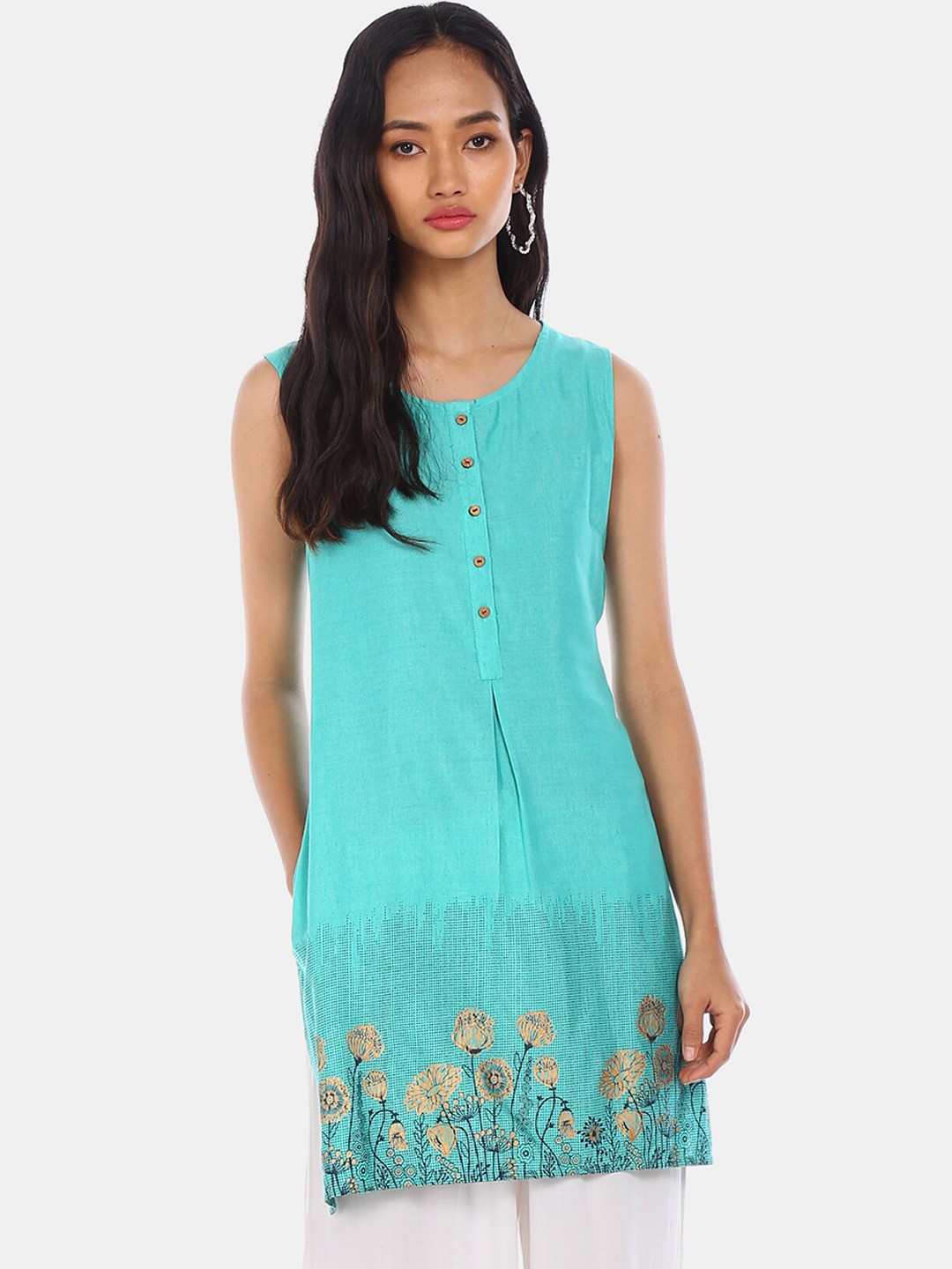 

Karigari Women Blue Floral Printed Kurta