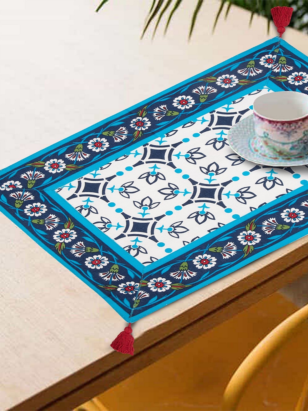 BLANC9 Set Of 6 Blue & White Printed Table Placemats
