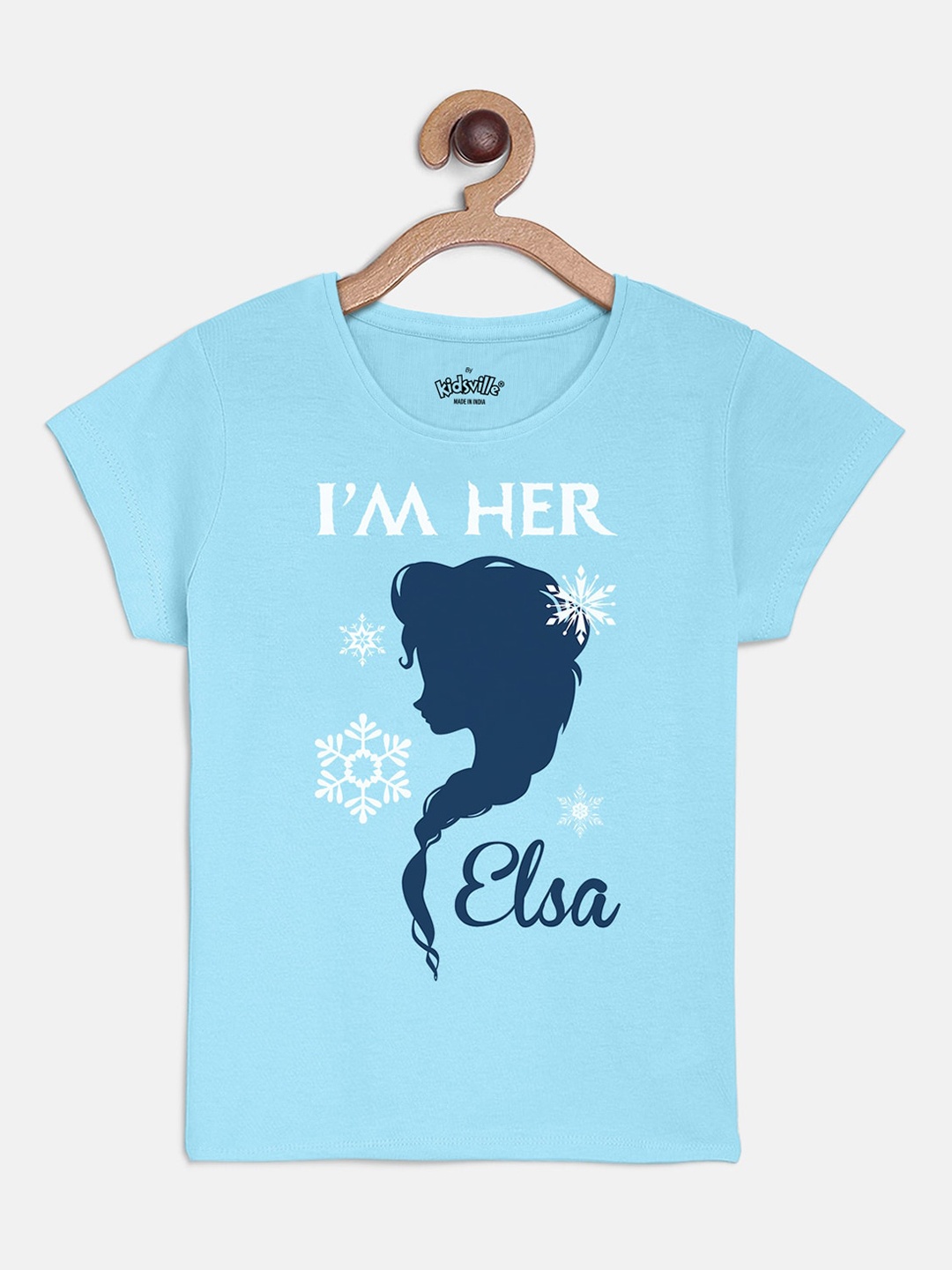 

Kids Ville Girls Blue Frozen Printed Round Neck Cotton Pure Cotton T-shirt