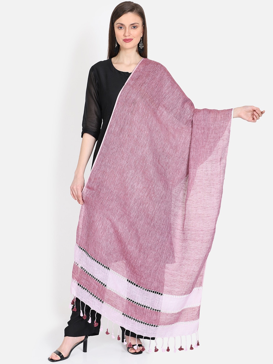

THE WEAVE TRAVELLER Mauve & Cream-Coloured Woven Design Dupatta