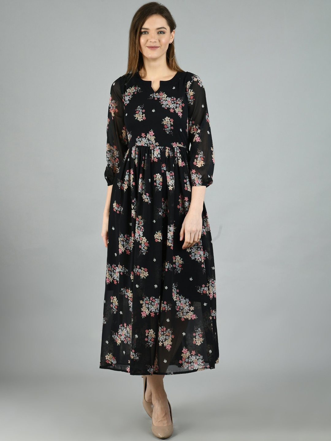 

Myshka Women Black Printed Maxi Dress
