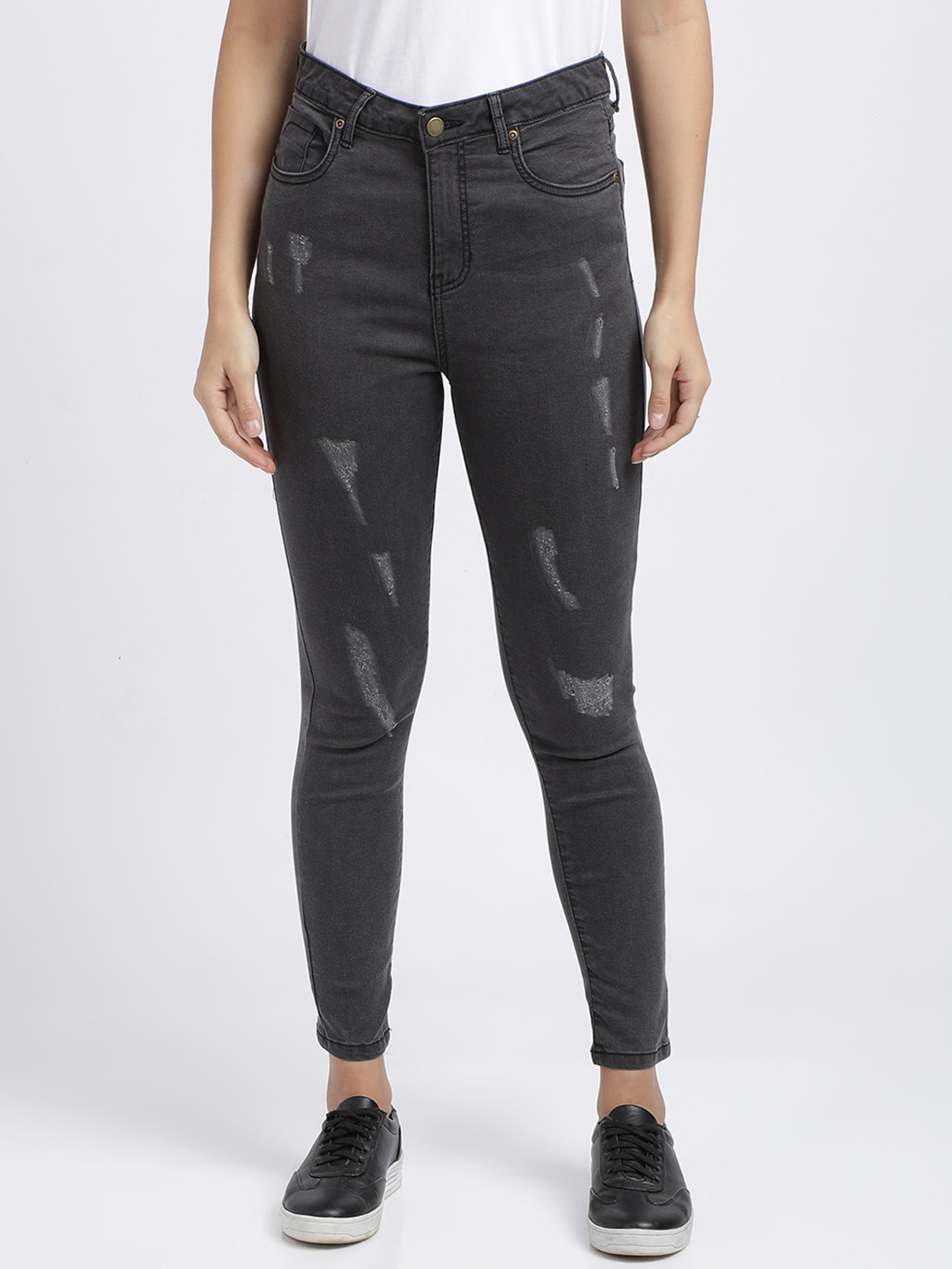 

IVOC Women Grey Slim Fit High-Rise Low Distress Stretchable Jeans