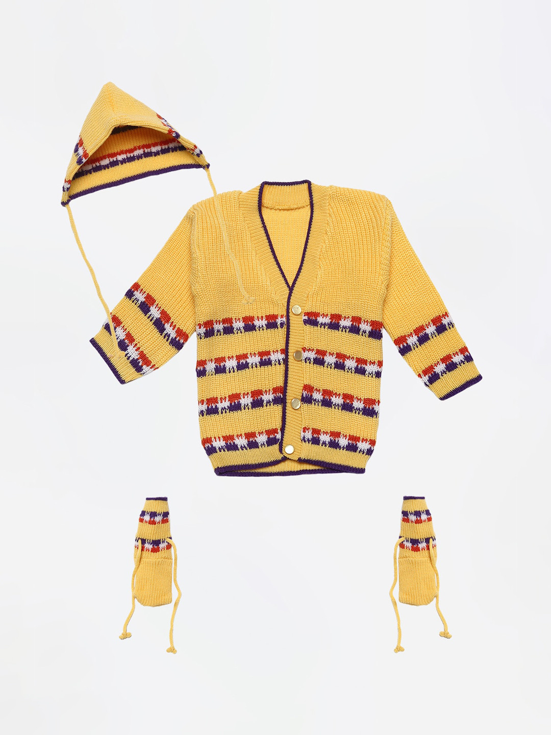

FABNEST Unisex Kids Yellow Striped Cardigan Sweater