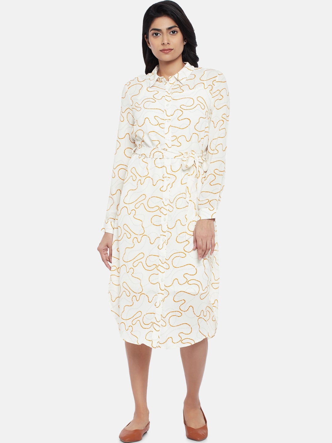

Annabelle by Pantaloons Women White & Yellow Printed Shirt Dress