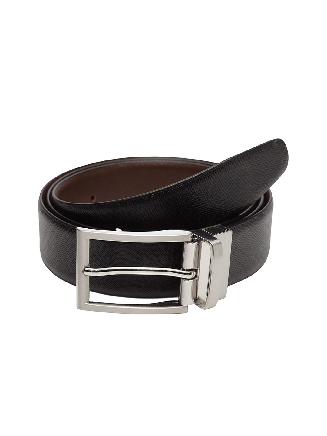 WELBAWT Men Black & Brown Reversible Textured Belt