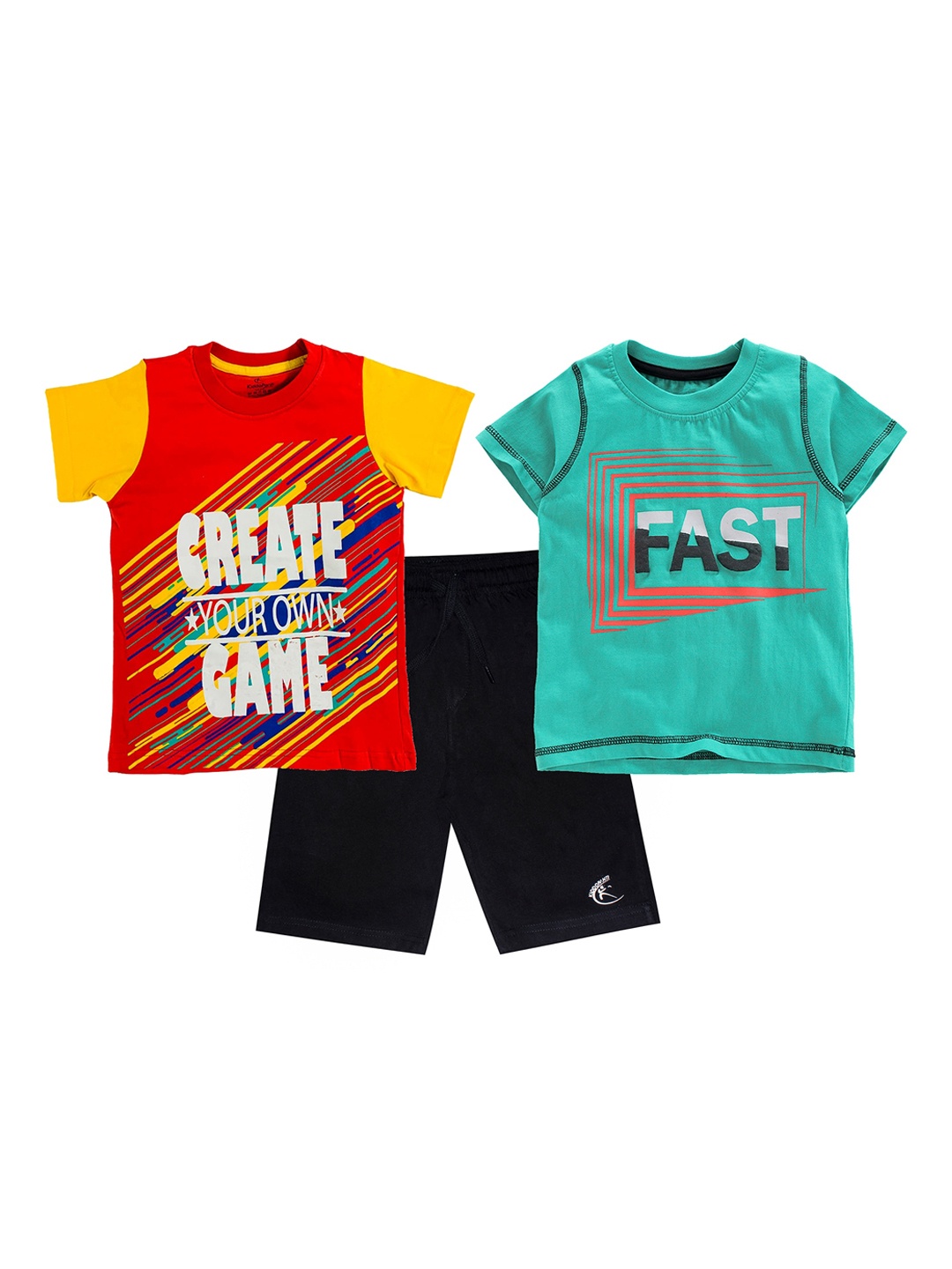 

KiddoPanti Boys Orange & Blue Printed T-shirt with Shorts