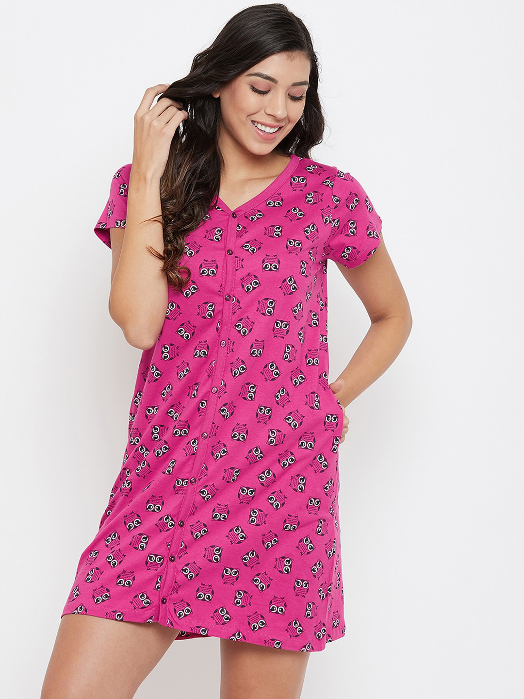 

Clovia Women Pink Printed Nightdress