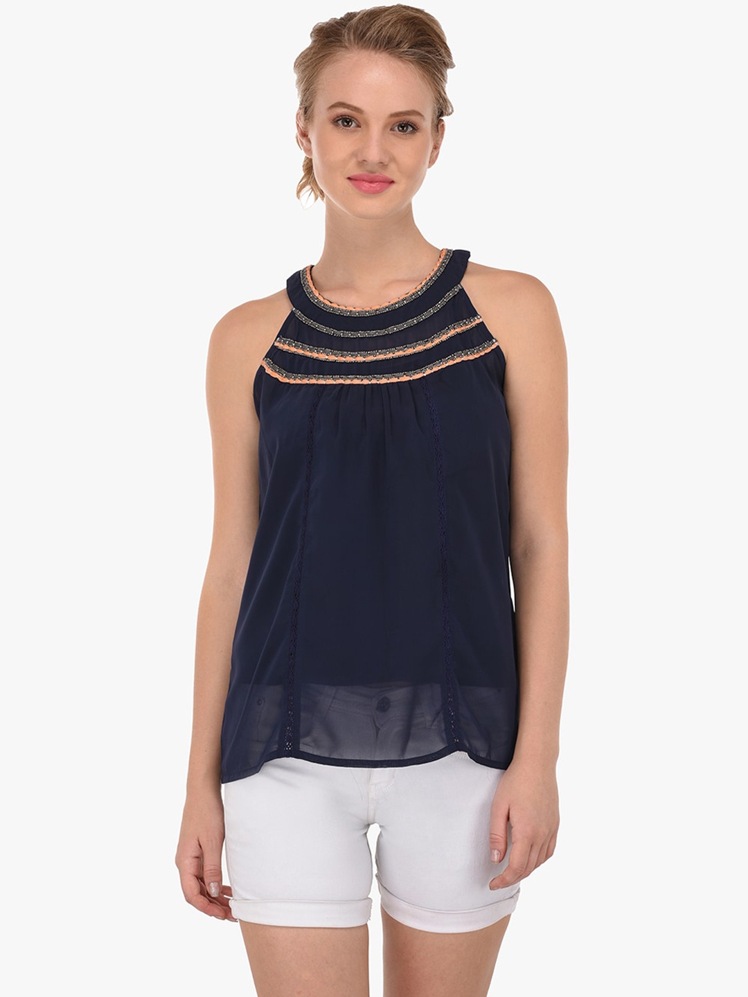 

Porsorte Women Navy Blue Sleeveless Top