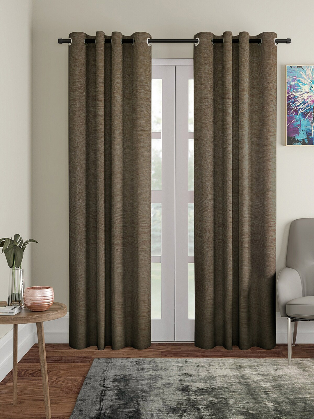 

ROMEE Tan Set of 2 Solid Room Darkening Door Curtains