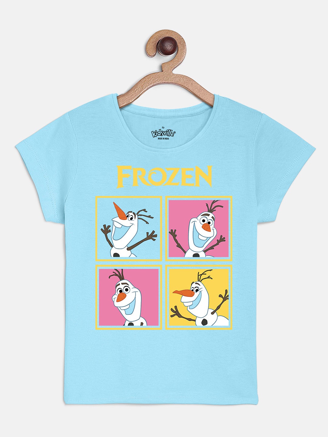 

Kids Ville Girls Blue Frozen Printed Round Neck Cotton Pure Cotton T-shirt