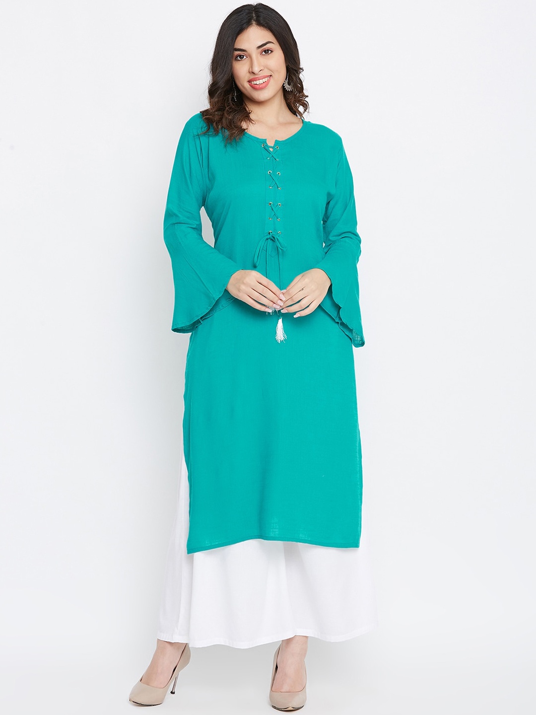 

Castle Women Blue Lace Up Bell Sleeves Kurta