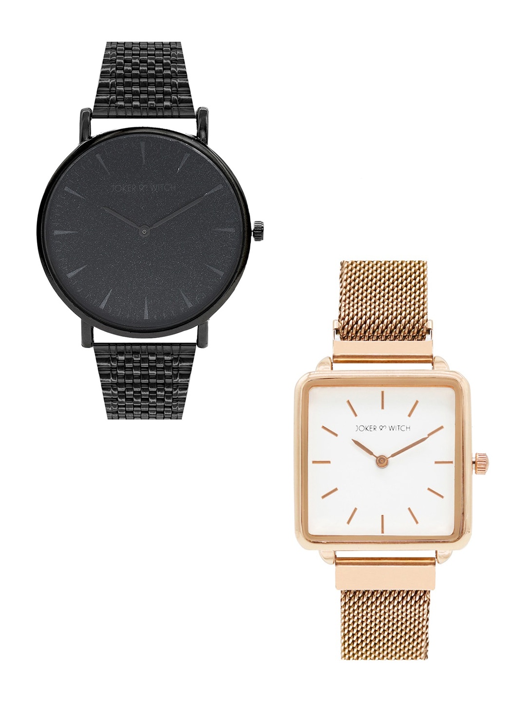 

JOKER & WITCH Unisex Black & Gold-Toned Ralph & Alice Couple Watch Gift Set JWCW147, White