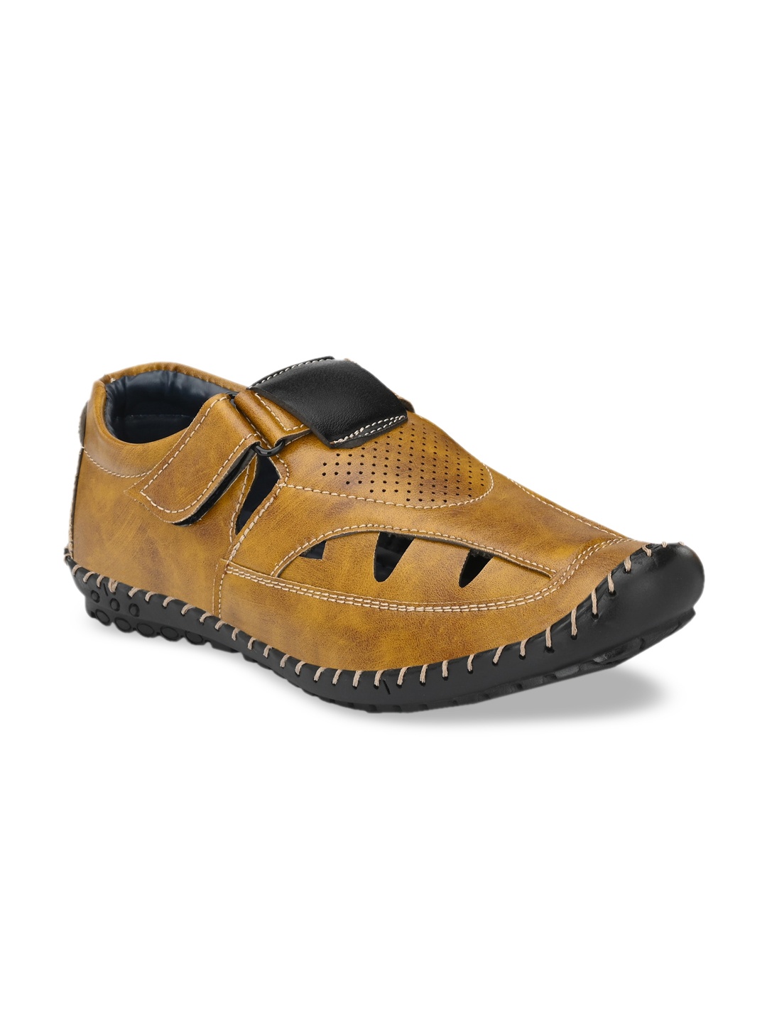 

Azzaro Black Men Camel Brown & Black Shoe-Style Sandals