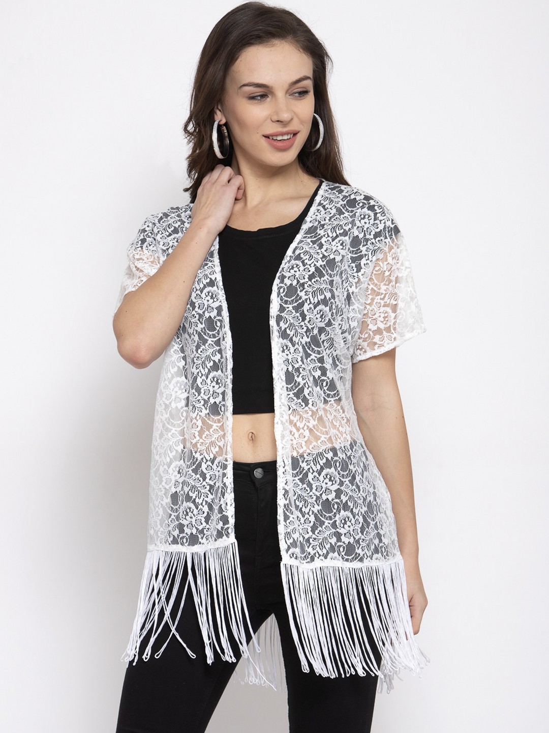 

Style Quotient Women White Self Design Open Front Shrug