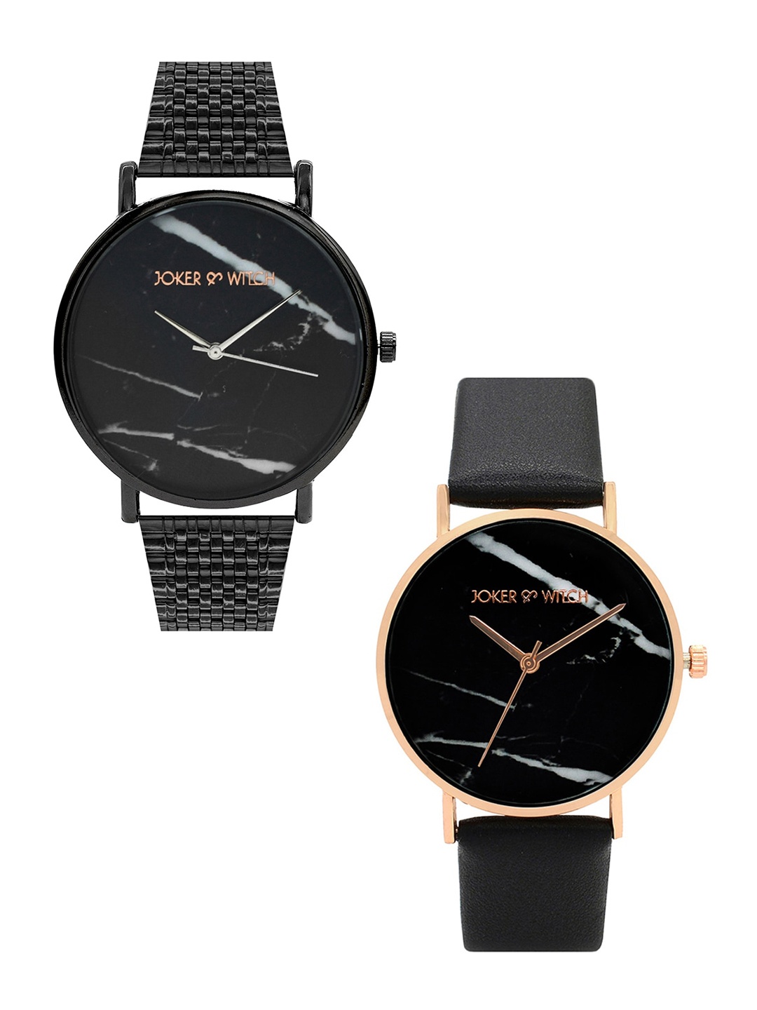 

JOKER & WITCH Unisex Black & Rose-Gold Toned Becky & Jesse Couple Watch Gift Set JWCW119