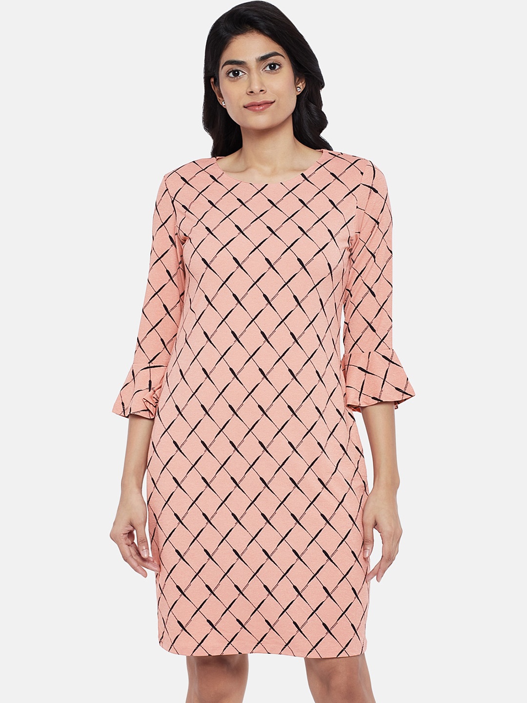 

Annabelle by Pantaloons Women Pink & Black Checked Sheath Dress
