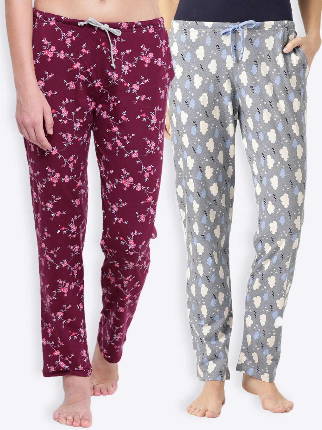 

Kanvin Women Pack Of 2 Printed Lounge Pants, Maroon