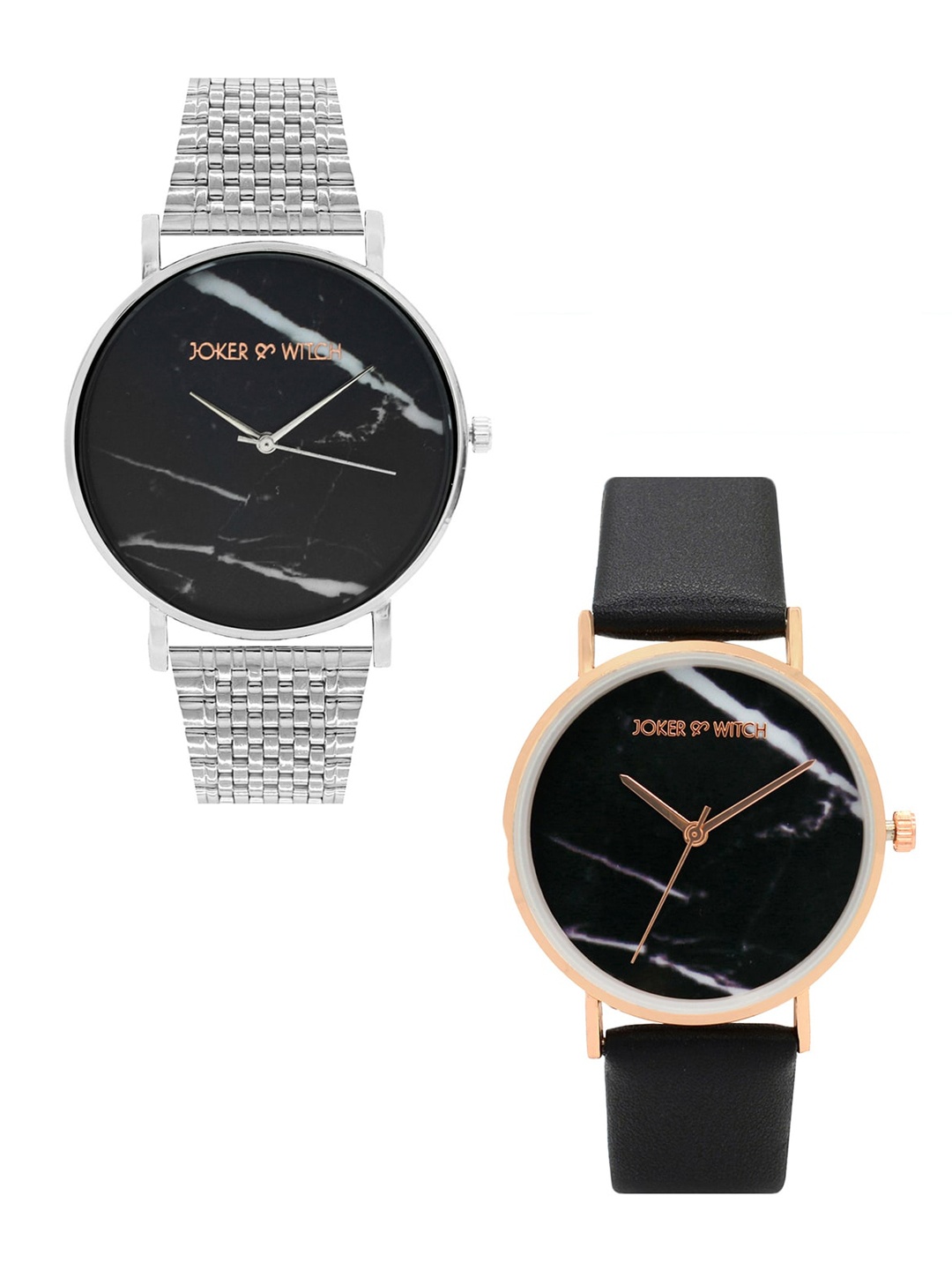 

JOKER & WITCH Silver-Toned & Black Jack & Kate Couple Watch Set-JWCW137