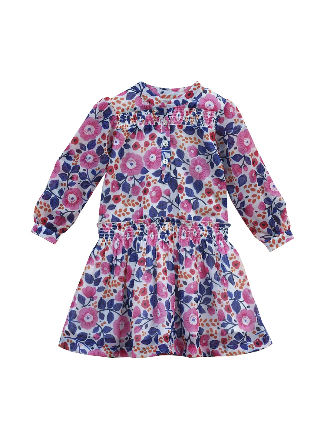 

My Little Lambs Girls Pink Floral Printed Blouson Dress