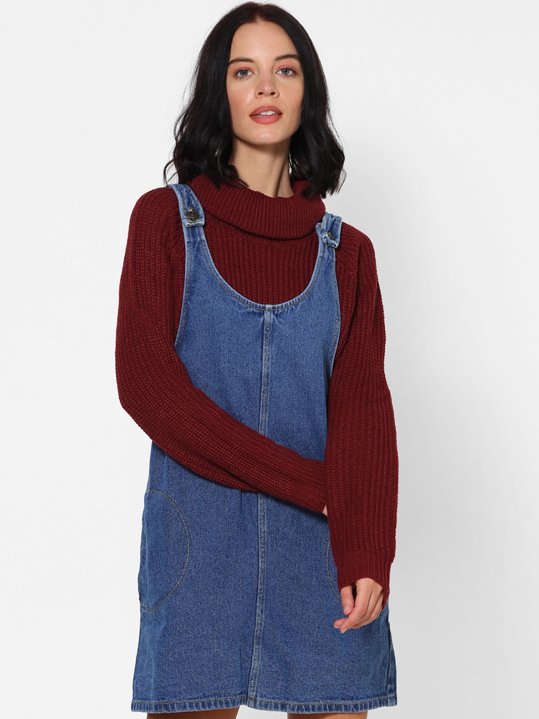 

FOREVER 21 Women Blue Solid Pinafore Dress