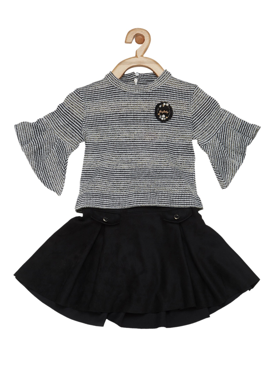 

Tiny Baby Girls Black & Grey Embellished Top with Skirt