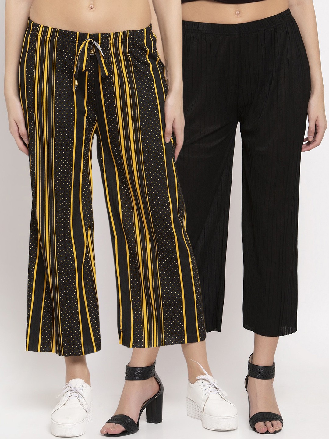 

KLOTTHE Women Pack of 2 Multicoloured Printed Wide Leg Palazzos, Multi