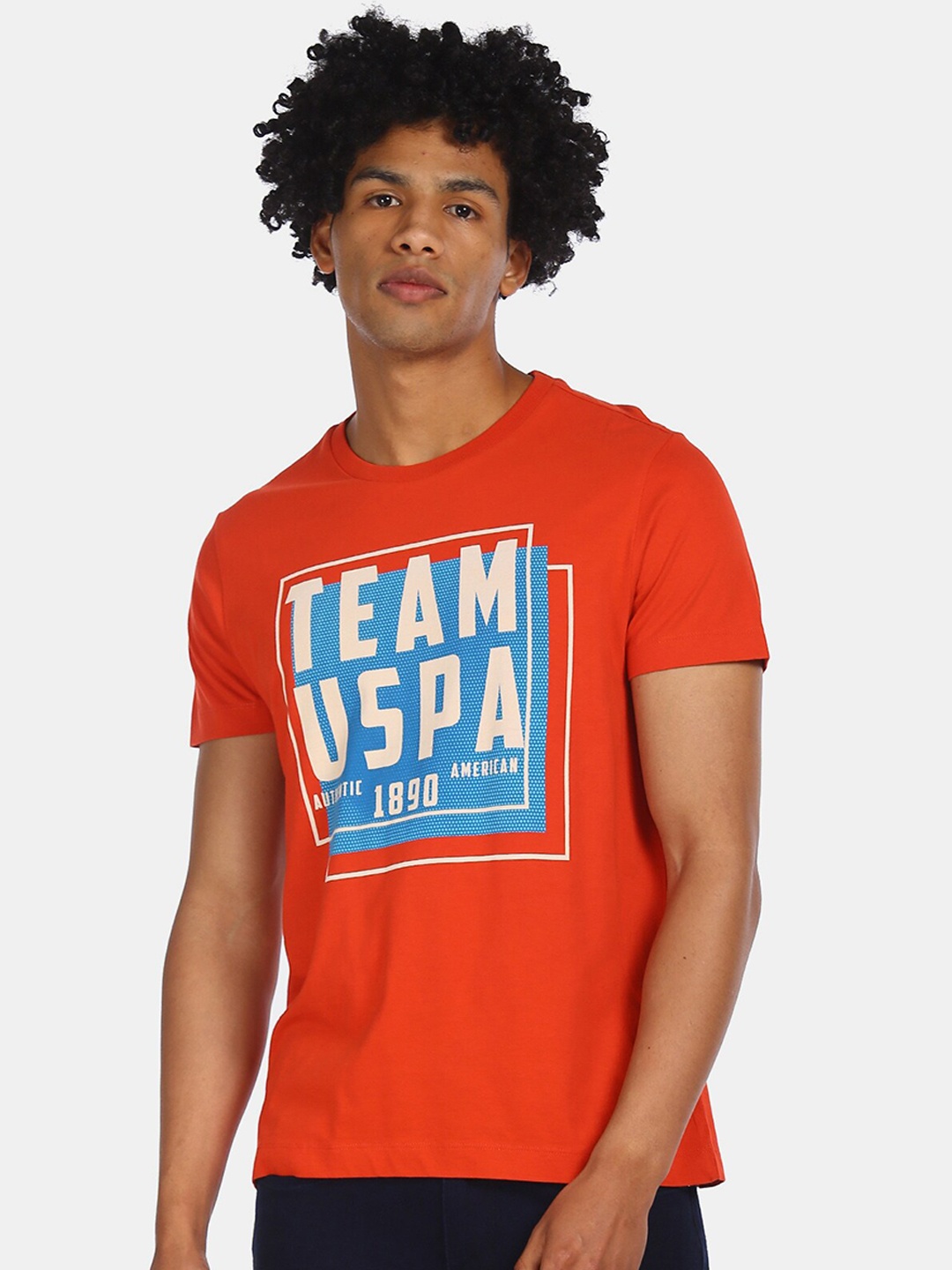 

U.S. Polo Assn. Denim Co. Men Red Printed Round Neck Pure Cotton T-shirt