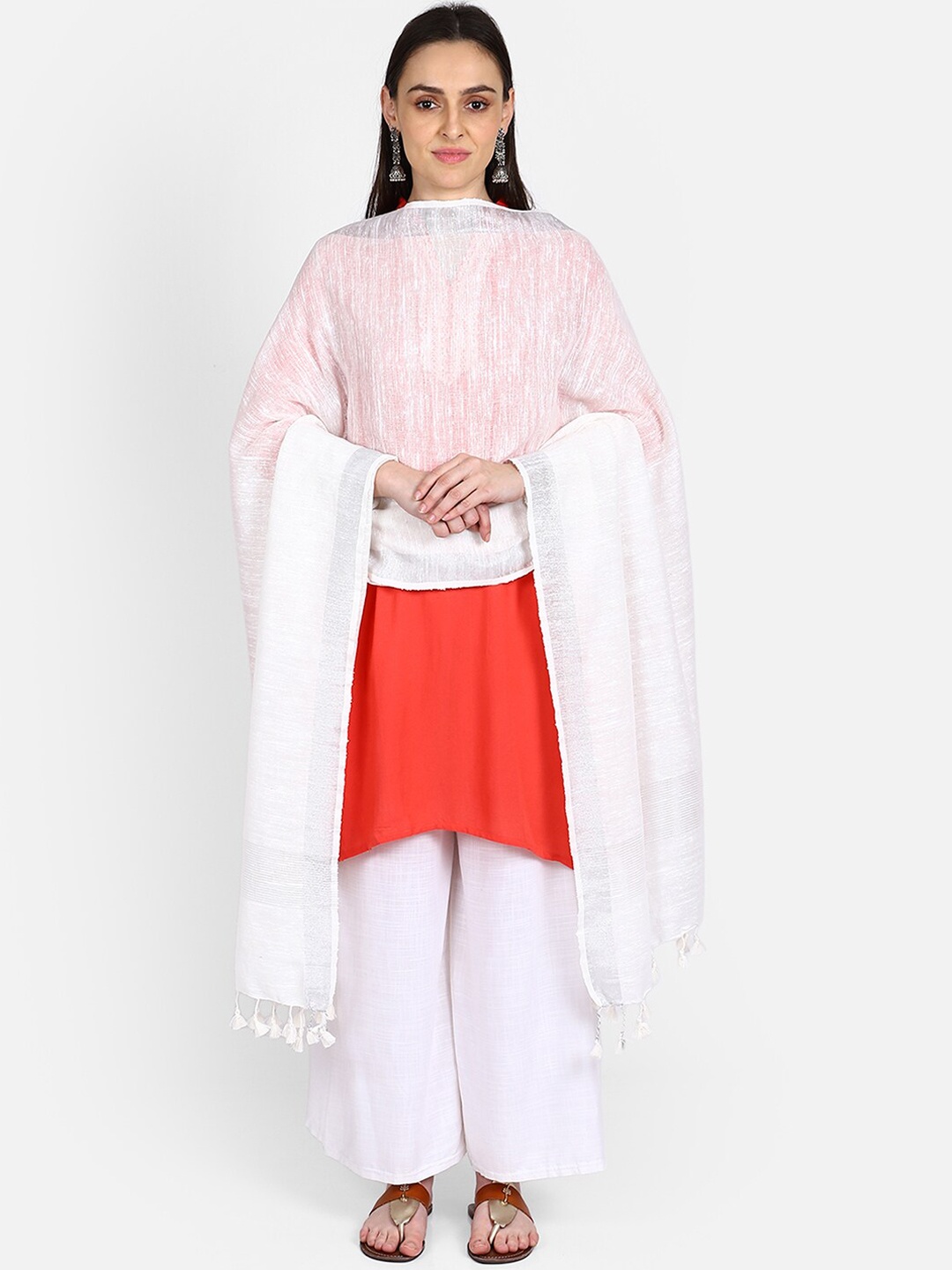

THE WEAVE TRAVELLER White Solid Dupatta