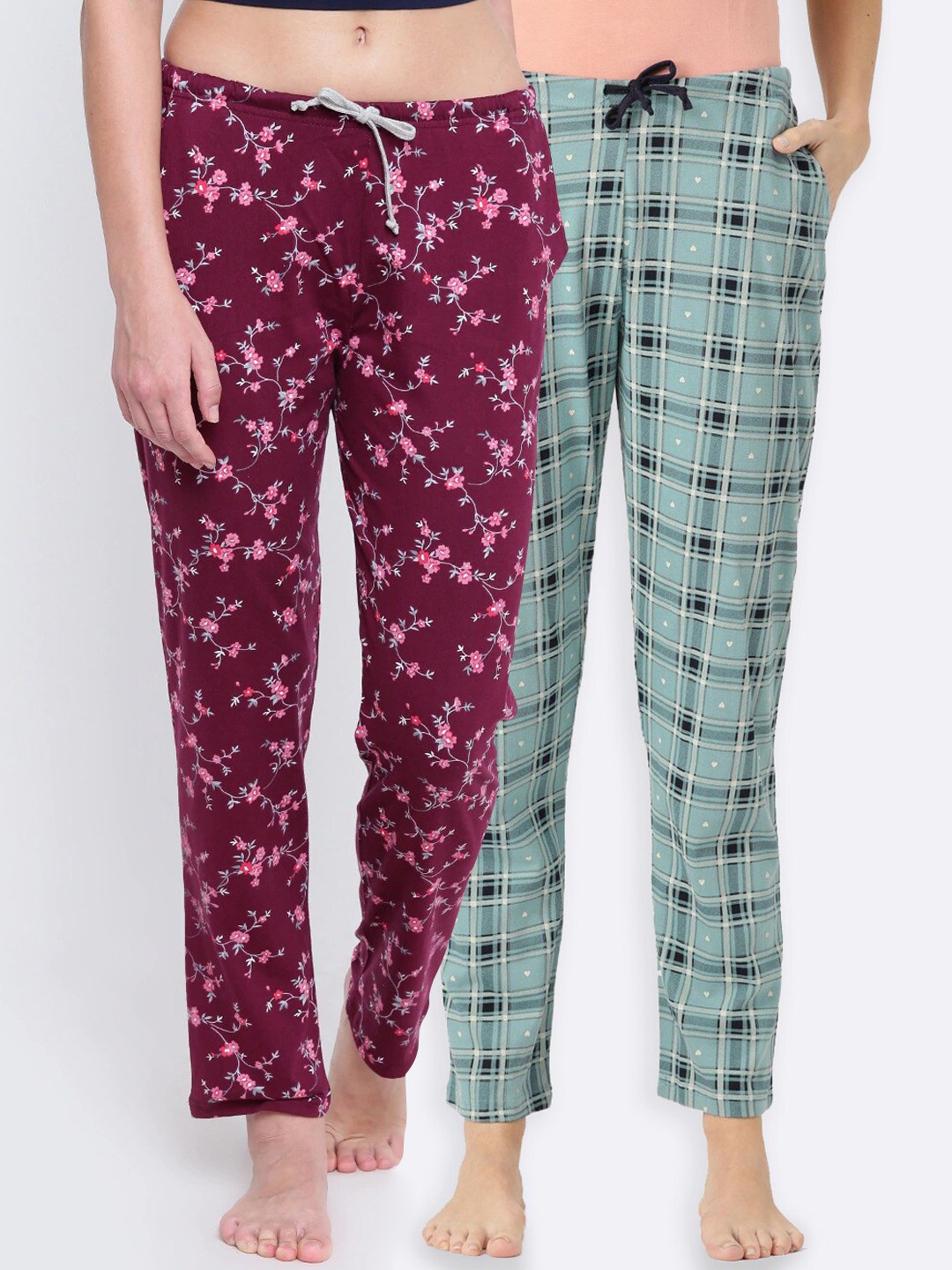 

Kanvin Women Pack Of 2 Printed Lounge Pants, Maroon