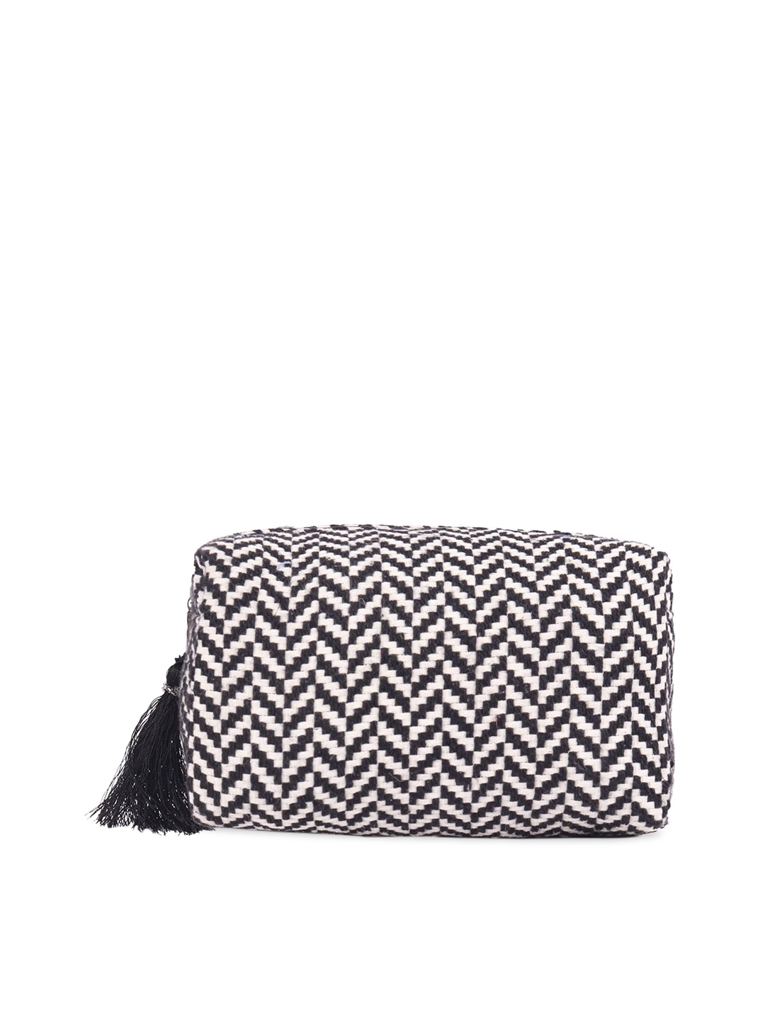 

ASTRID Women Black & Grey Woven Design Makeup/Travel Pouch With Tassels