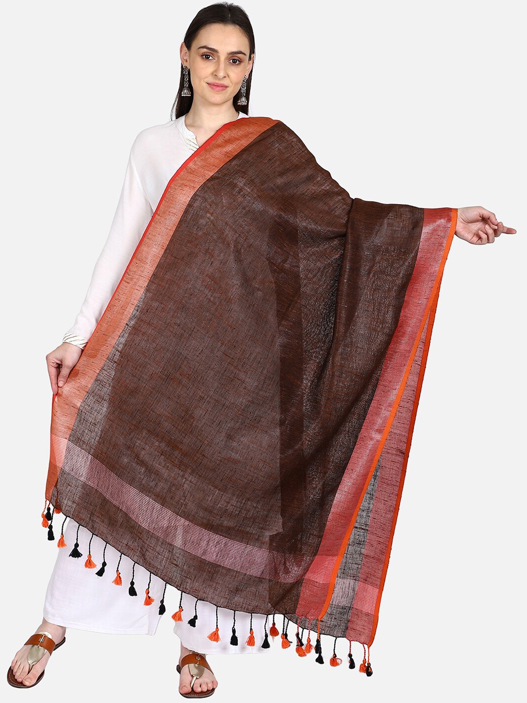 

THE WEAVE TRAVELLER Brown & Orange Solid Dupatta