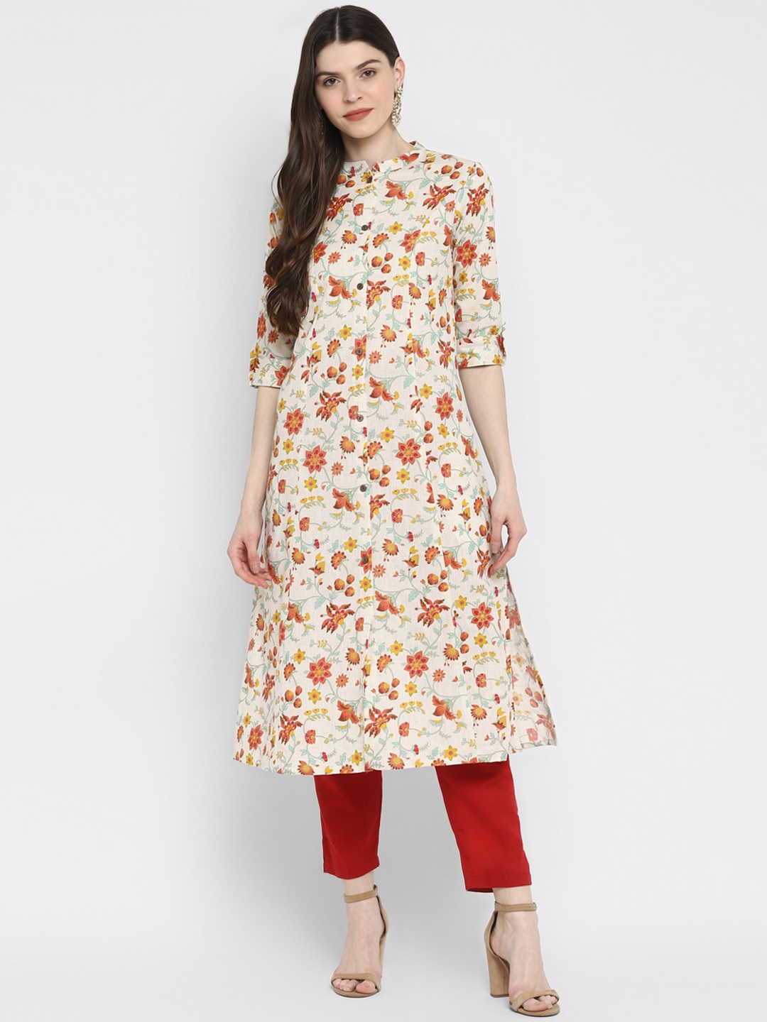 

Vbuyz Women Off White Floral Printed Kurta