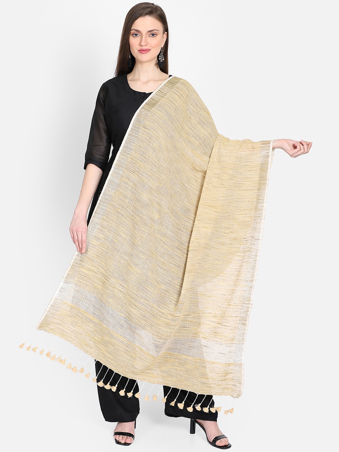 

THE WEAVE TRAVELLER Beige & White Woven Design Dupatta