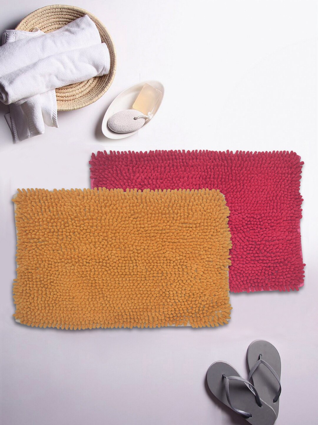

BIANCA Set Of 2 Mushroom Texture Non-Slip Shaggy Bath Rugs, Orange