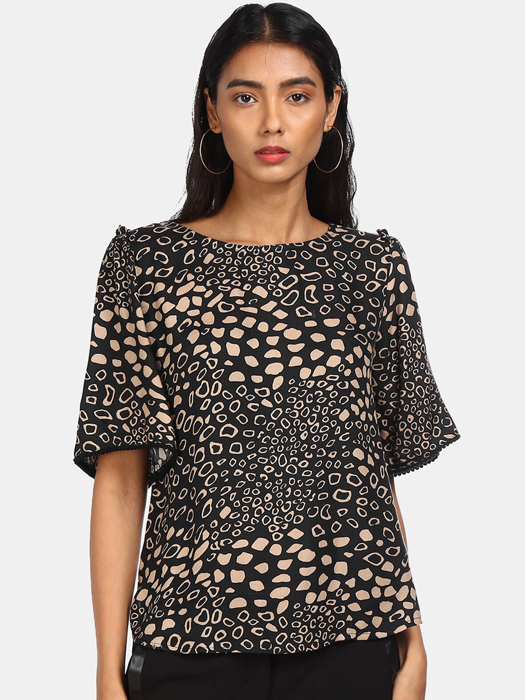 

Cherokee Black Printed Flared Sleeves Top