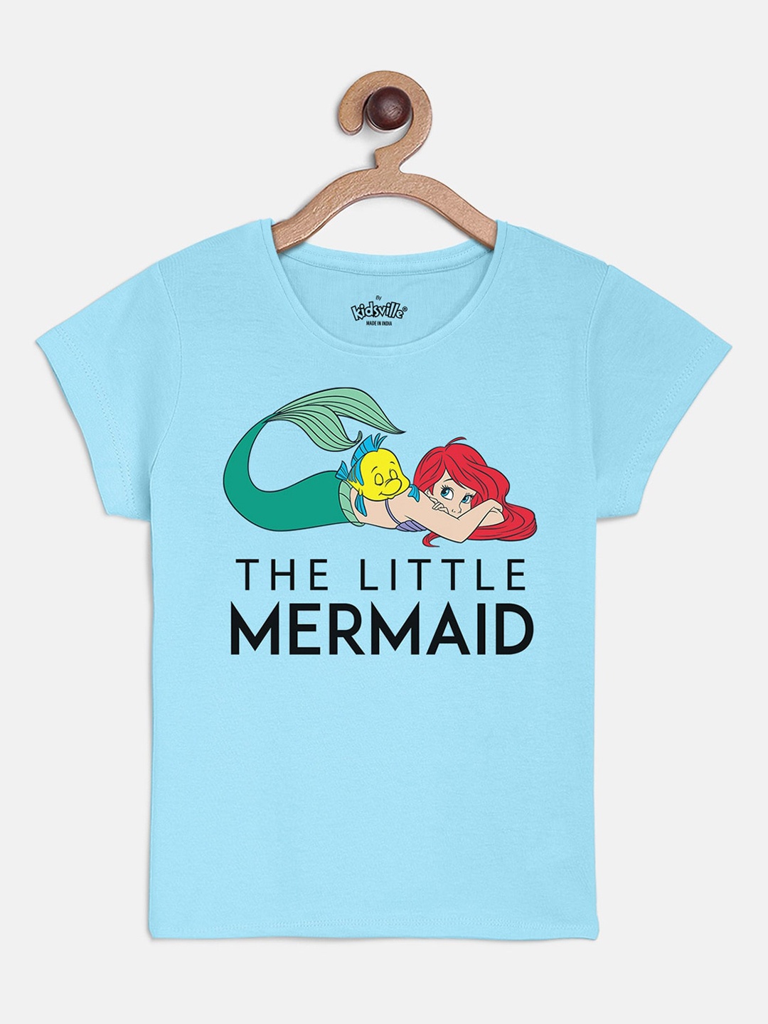 

Kids Ville Girls Blue Disney princess The Little Mermaid Printed Round Neck T-shirt
