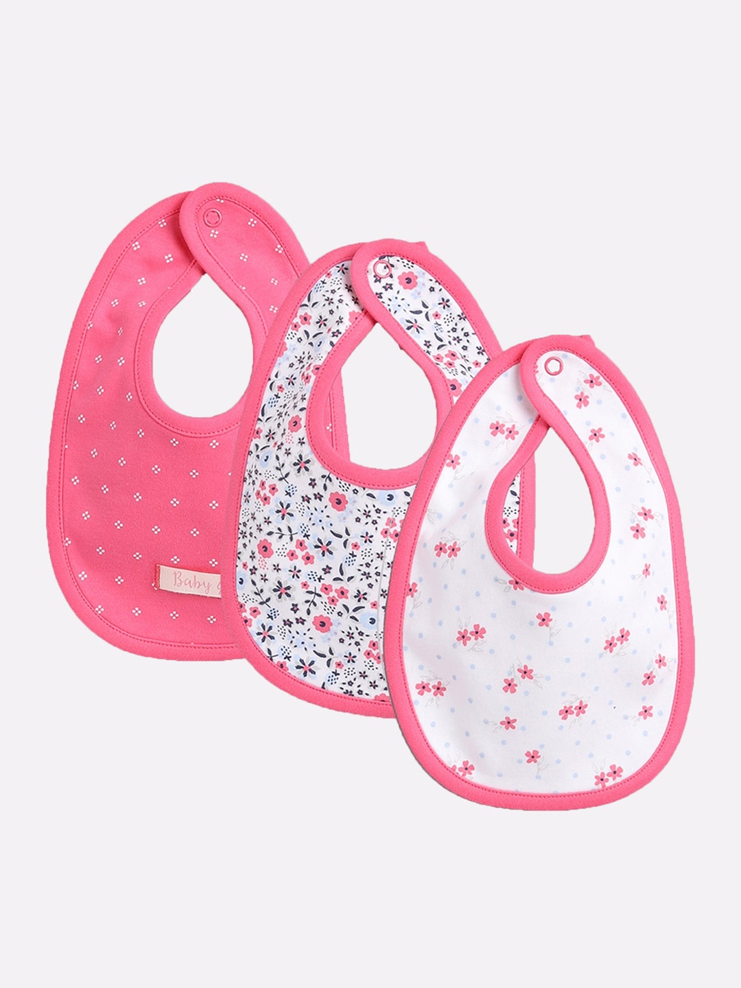 

BABY GO Kids Pack Of 3 Fuchsia Pink & White Printed Bibs