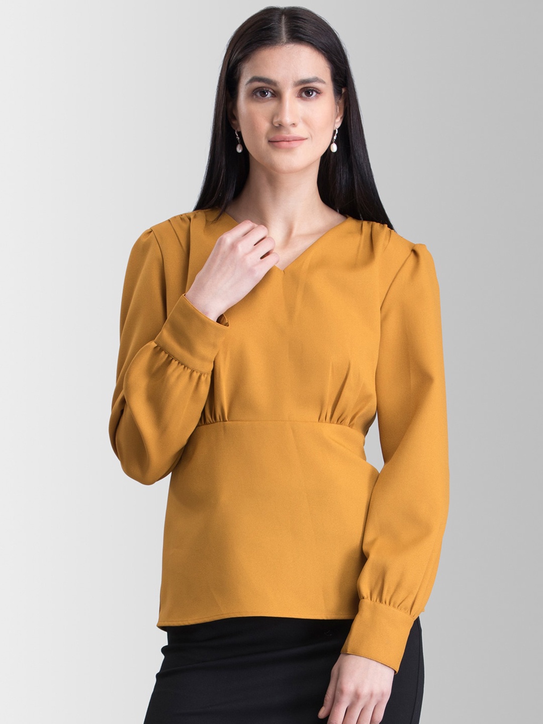 

FableStreet Women Mustard Solid Empire Top