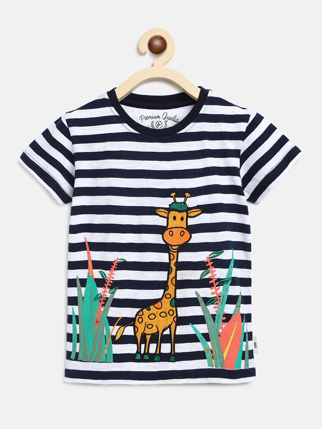 

Lil Tomatoes Boys Navy Blue Striped Round Neck With A Pen