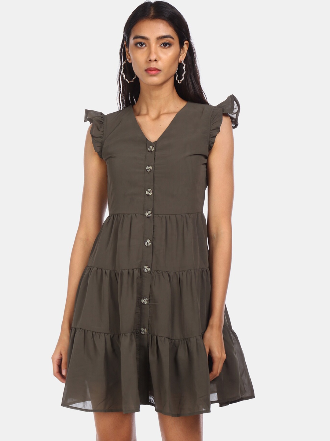 

Sugr Women Green Solid Fit and Flare Dress