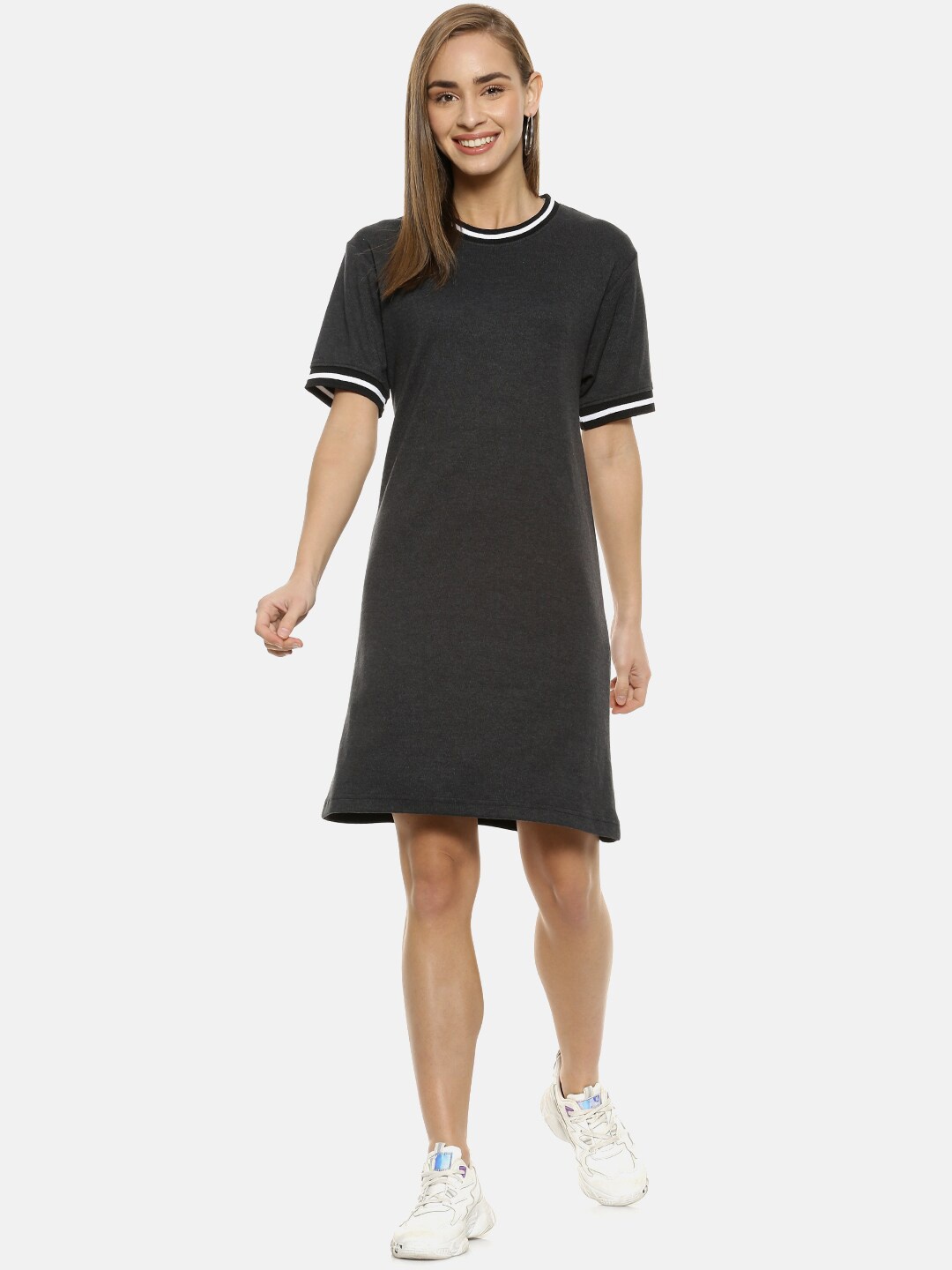 

Campus Sutra Women Black Solid T-shirt Dress