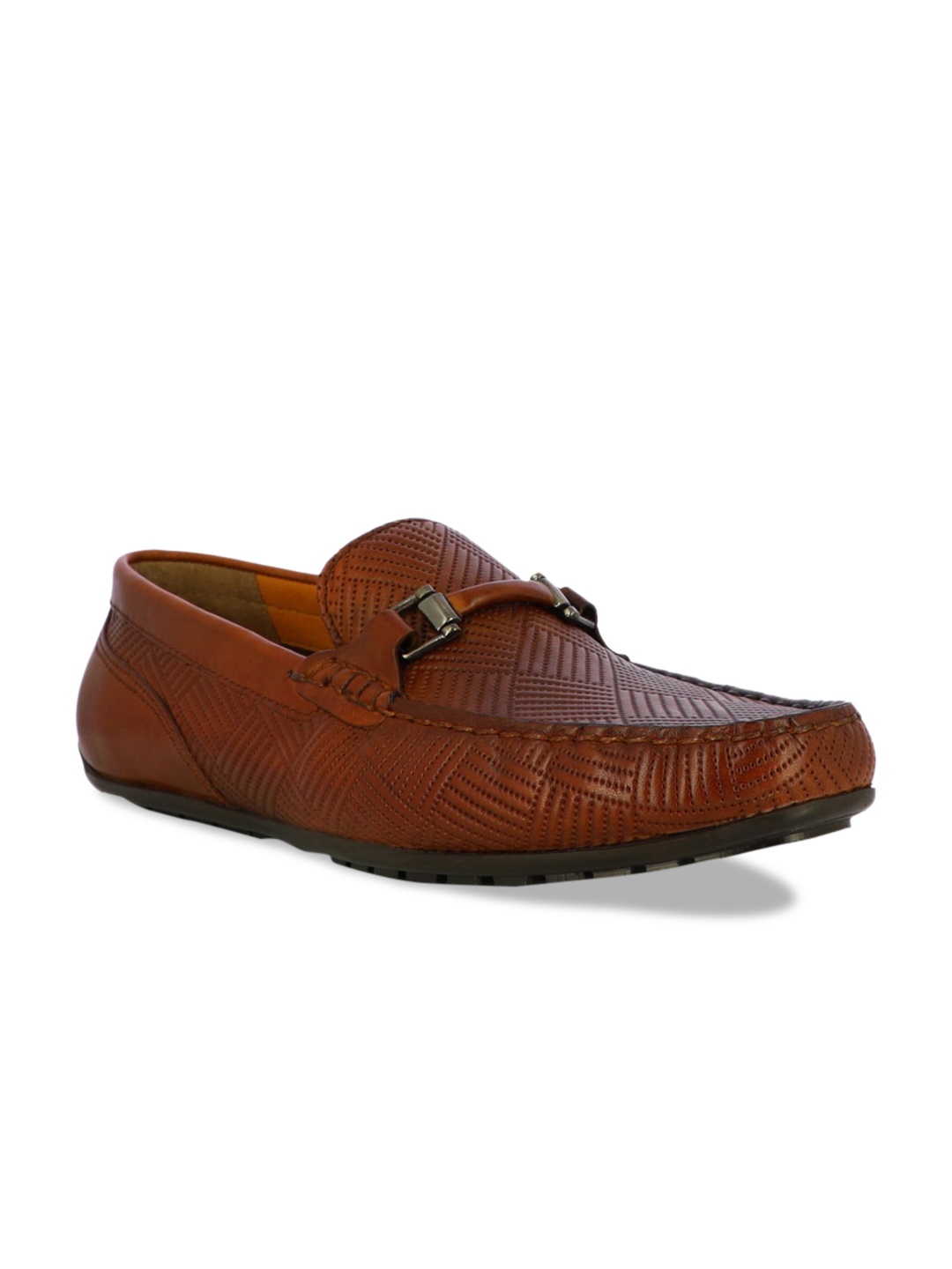 

Alberto Torresi Men Tan Brown Textured Leather Loafers