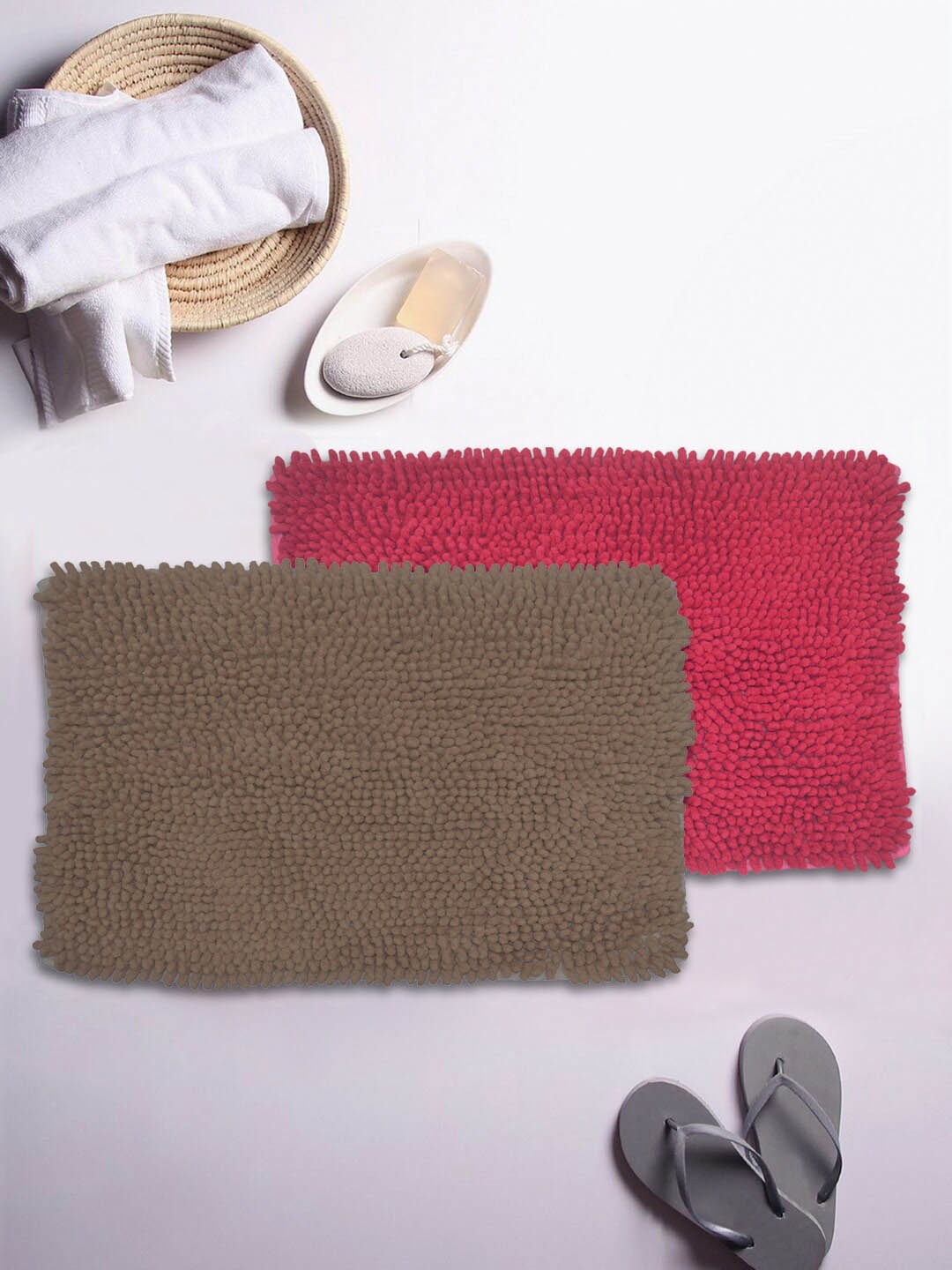 

BIANCA Set Of 2 Mushroom Textured Shaggy Anti-Skid Bath Rugs, Brown